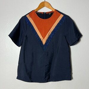 Anthropologie Scotch & Soda Souvenir Blue Chevron Colorblock Top Blouse Sz S EUC